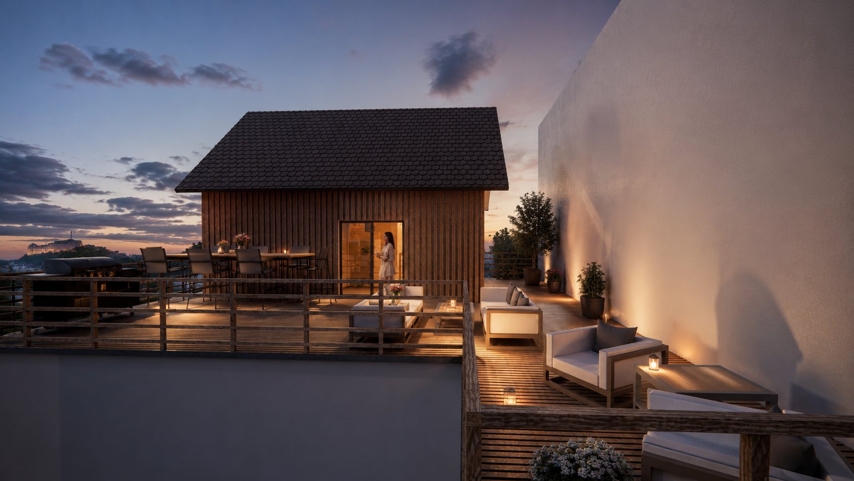3D visualisation &ndash; exterior of a modern house with flat roof